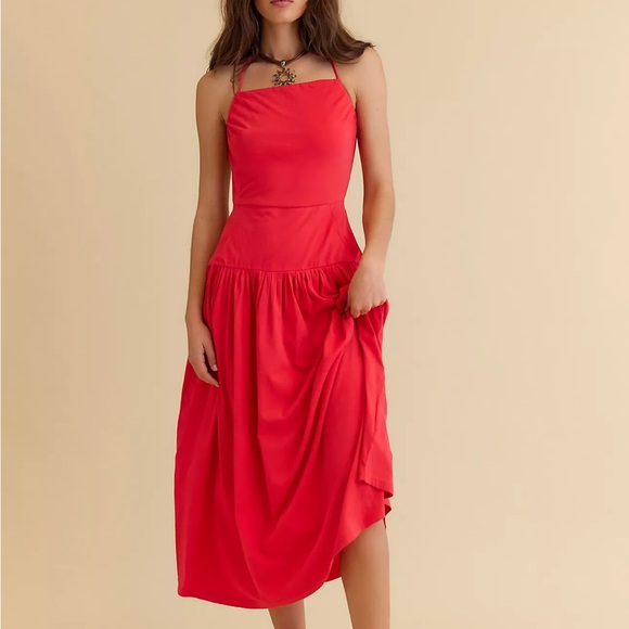 Free People Julietta Midi Vibrant Red Sleeveless Dress Large Nwt - Picture 1 of 14
